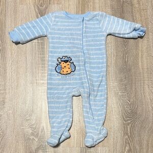 Sesame Street Cookie Monster Light Blue Striped Footie